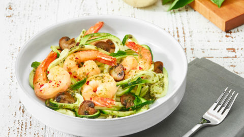 Keto Pasta with Pesto, Shrimp, and Mushrooms Recipe