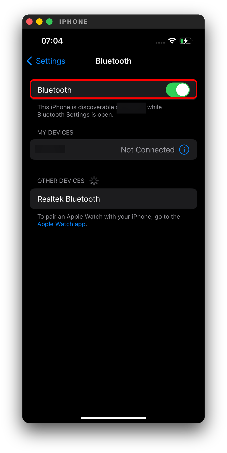 Use the Bluetooth switch in Settings to turn Bluetooth off and back on.
