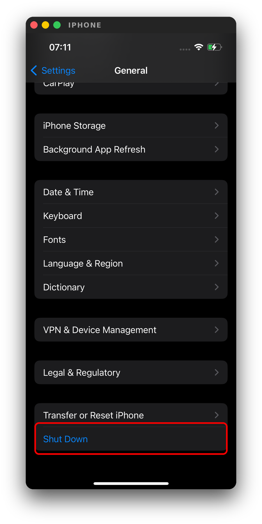 Go to Settings > General > Shut Down to turn off your iPhone.