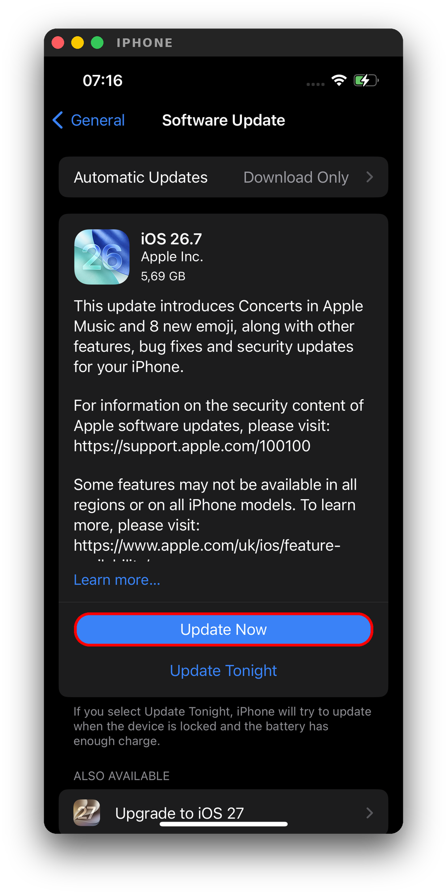 Check for available updates in Settings > General > Software Update.