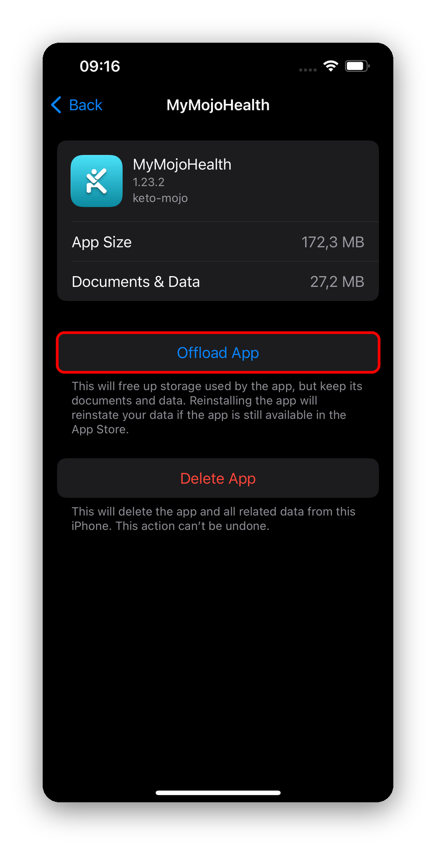 Select Offload App, then Reinstall App. Do not select Delete App for this step.