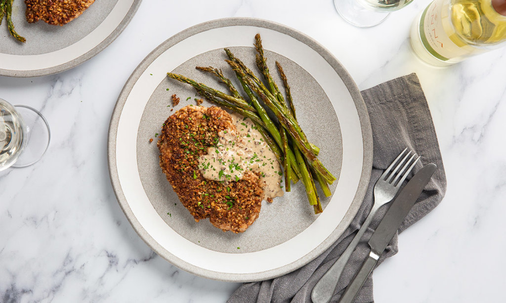 Keto Recipe Pecan Chicken & Mustard Sauce KETOMOJO