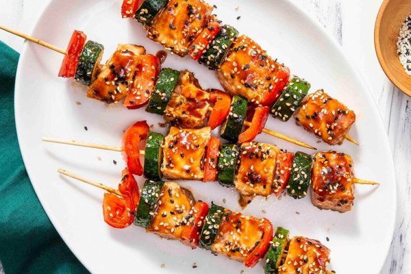 Keto Salmon Teriyaki Skewers Recipe