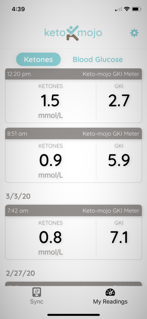 Keto-Mojo Classic app screenshot