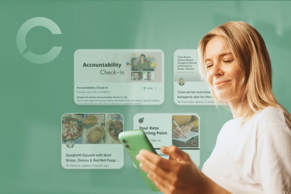 Woman on her mobile device checking her Community by Keto-Mojo Discussions