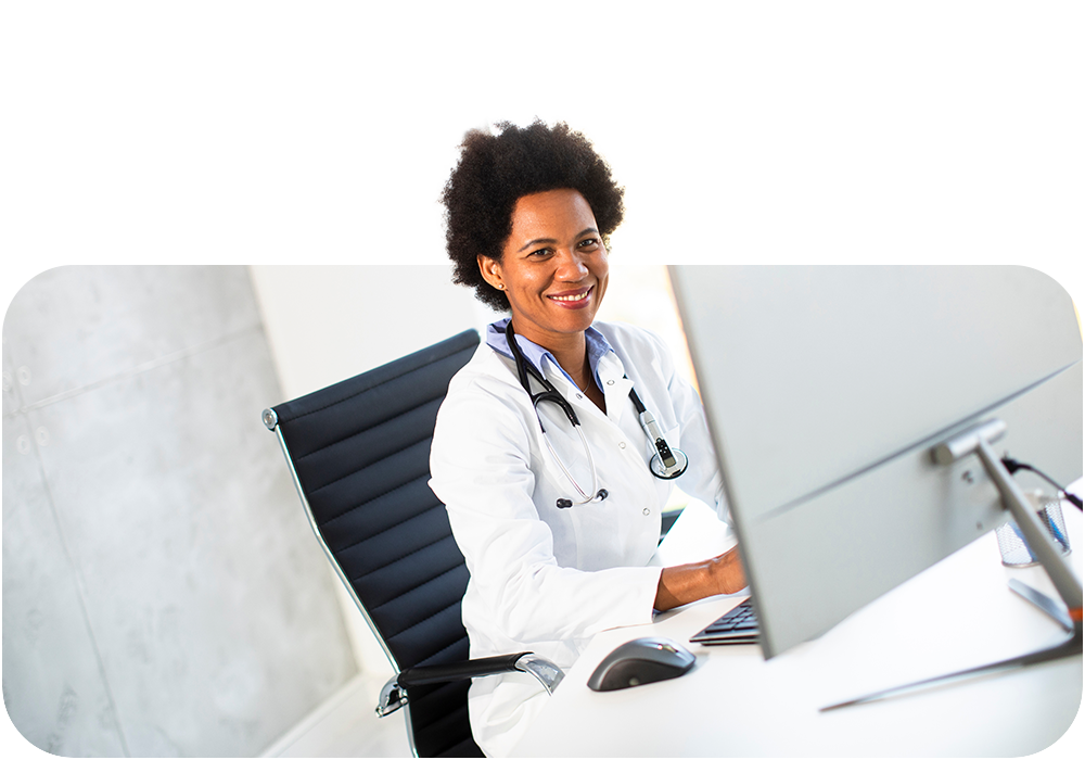 Woman sitting at computer