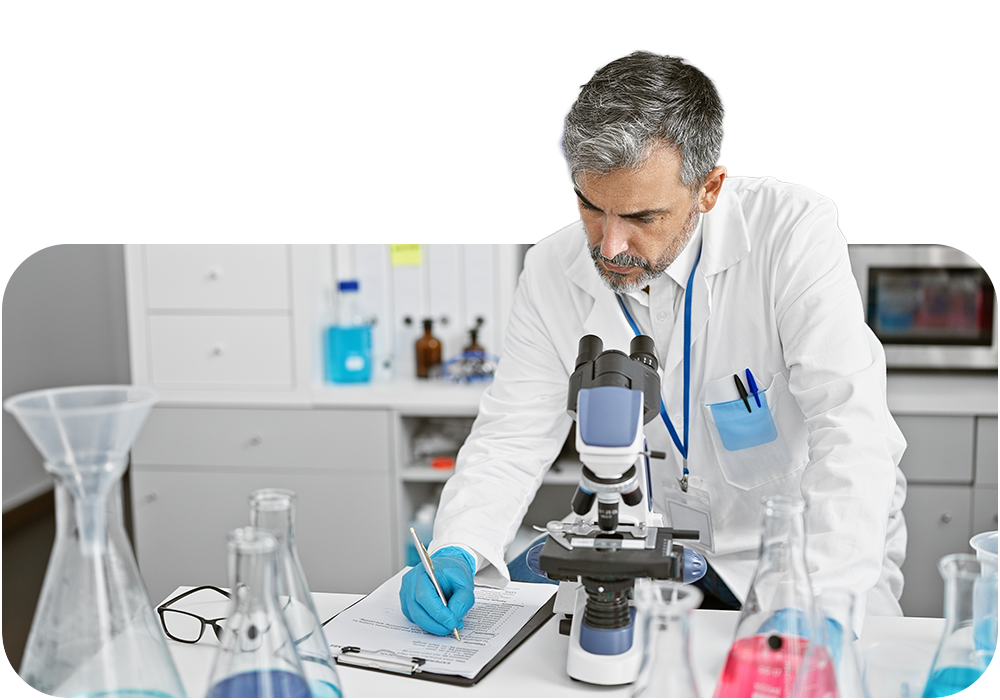 Man writing research