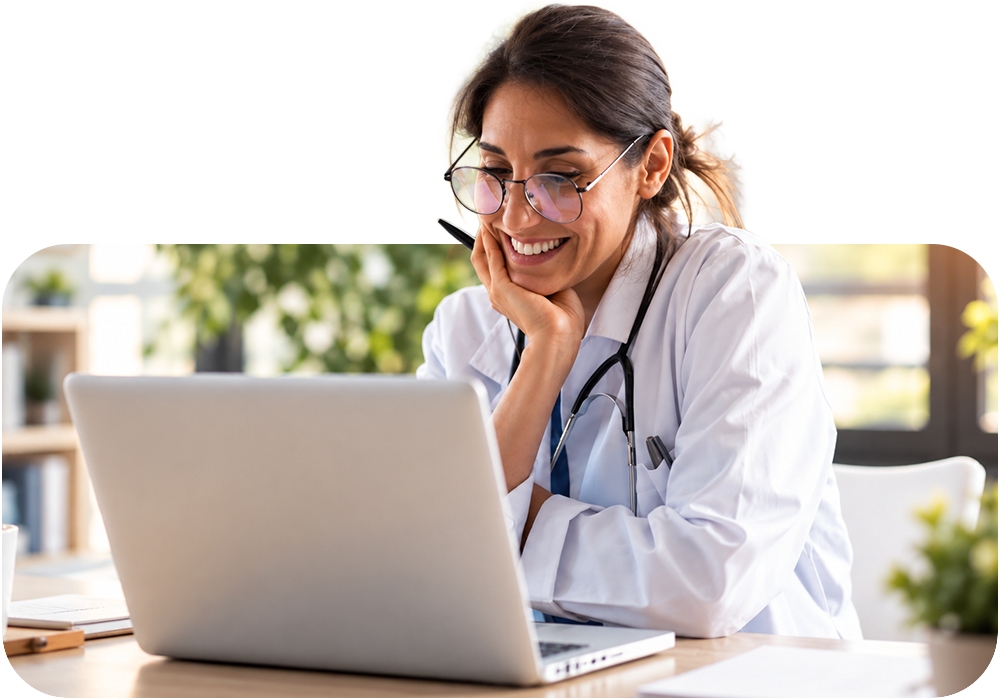 Scientist happy on her computer